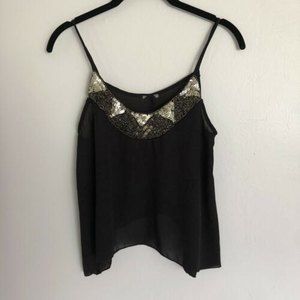 Ladies S Small Crop Top Spaghetti Strap Black Beaded Sequined